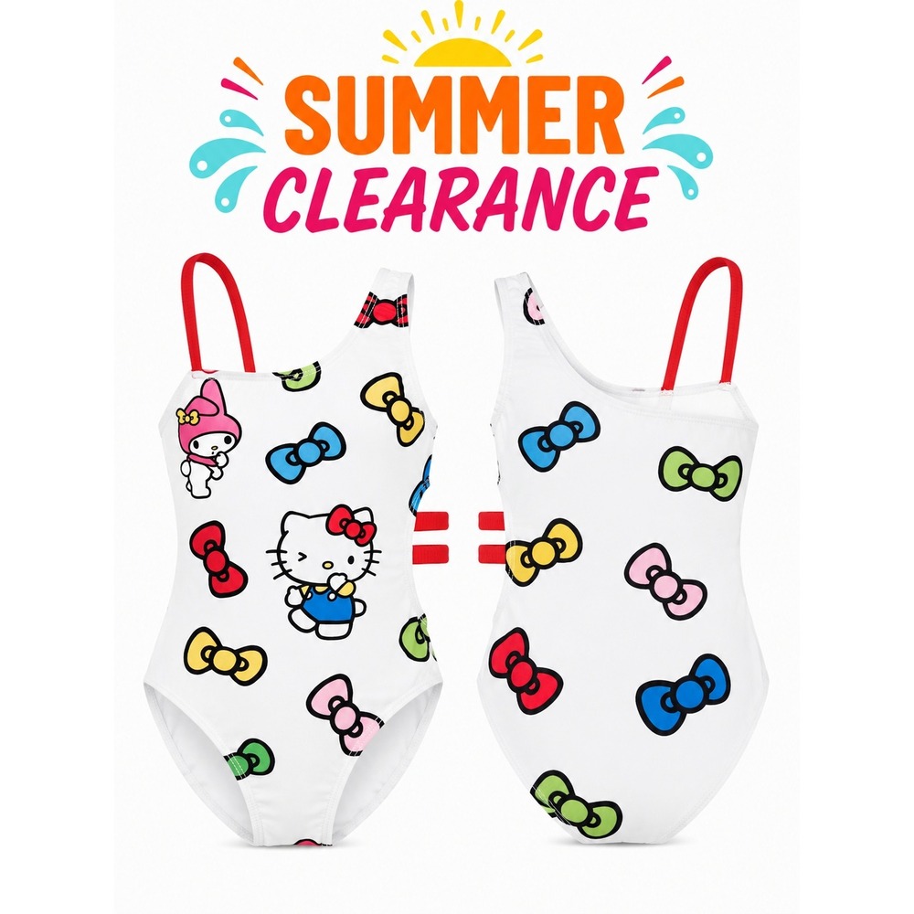 Hello Kitty & Friends Girls One Piece Swimsuit White Size 10/12 Sanrio